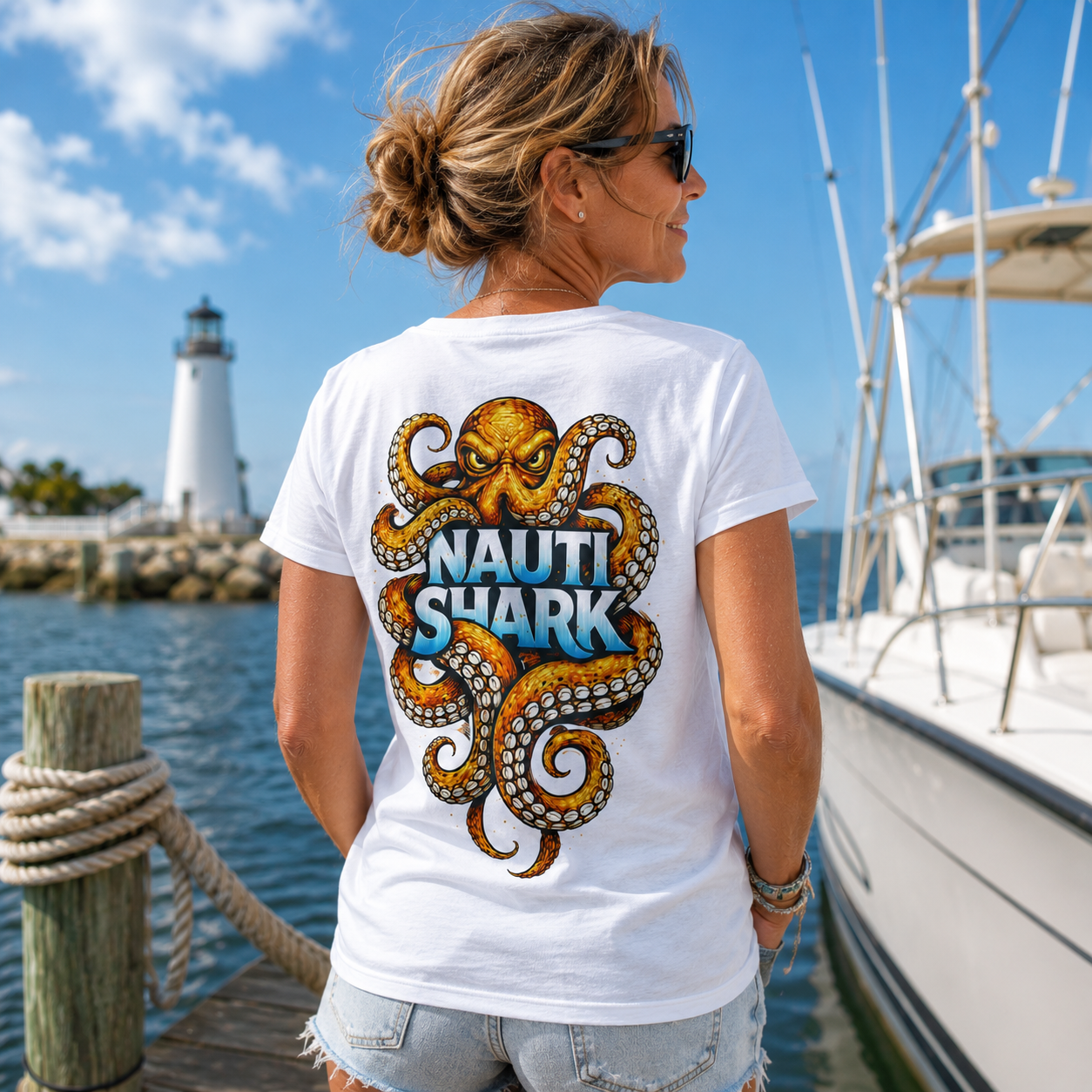 White KRAKEN T-SHIRT - Orange Design