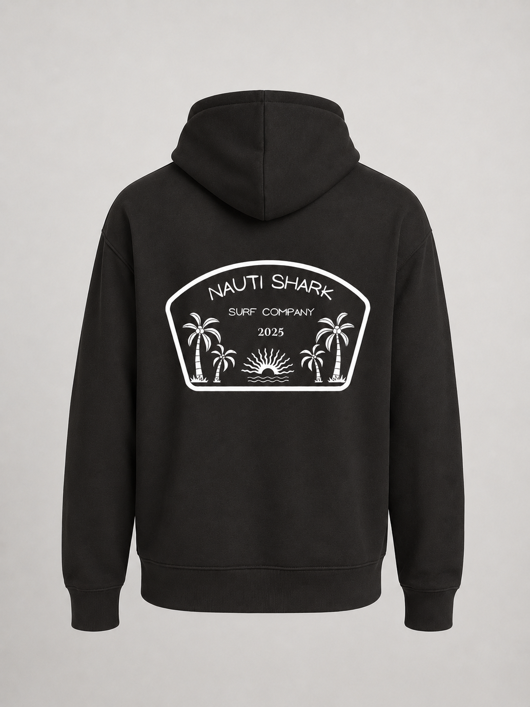 BLACK HOODIE W/ White SURF COMPANY Design