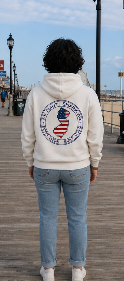 USA 250th Birthday - NJ Design - White Lightweight Fleece Hoodie