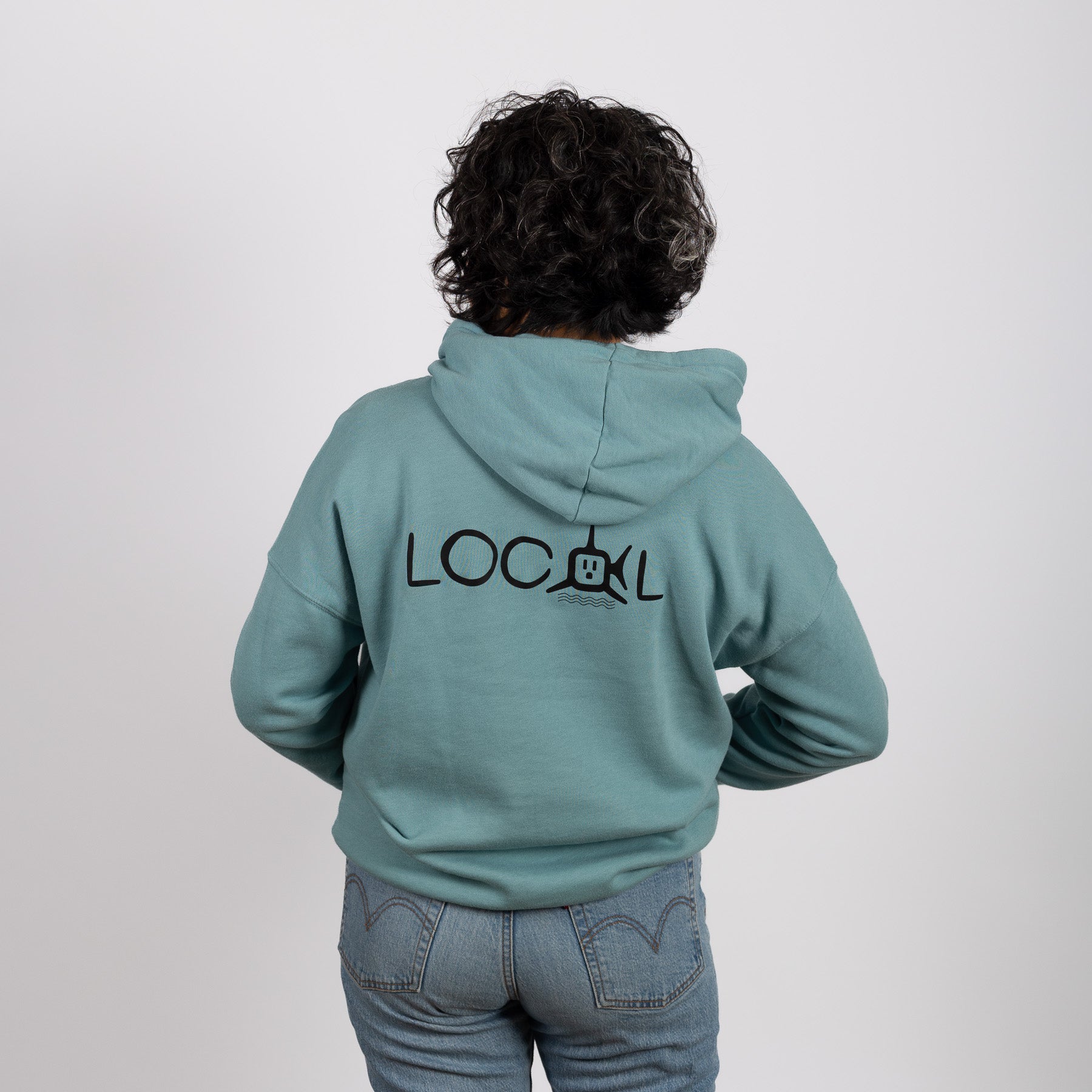 HOODIE W/ BLACK LOCAL LOGO - HEATHER BLUE