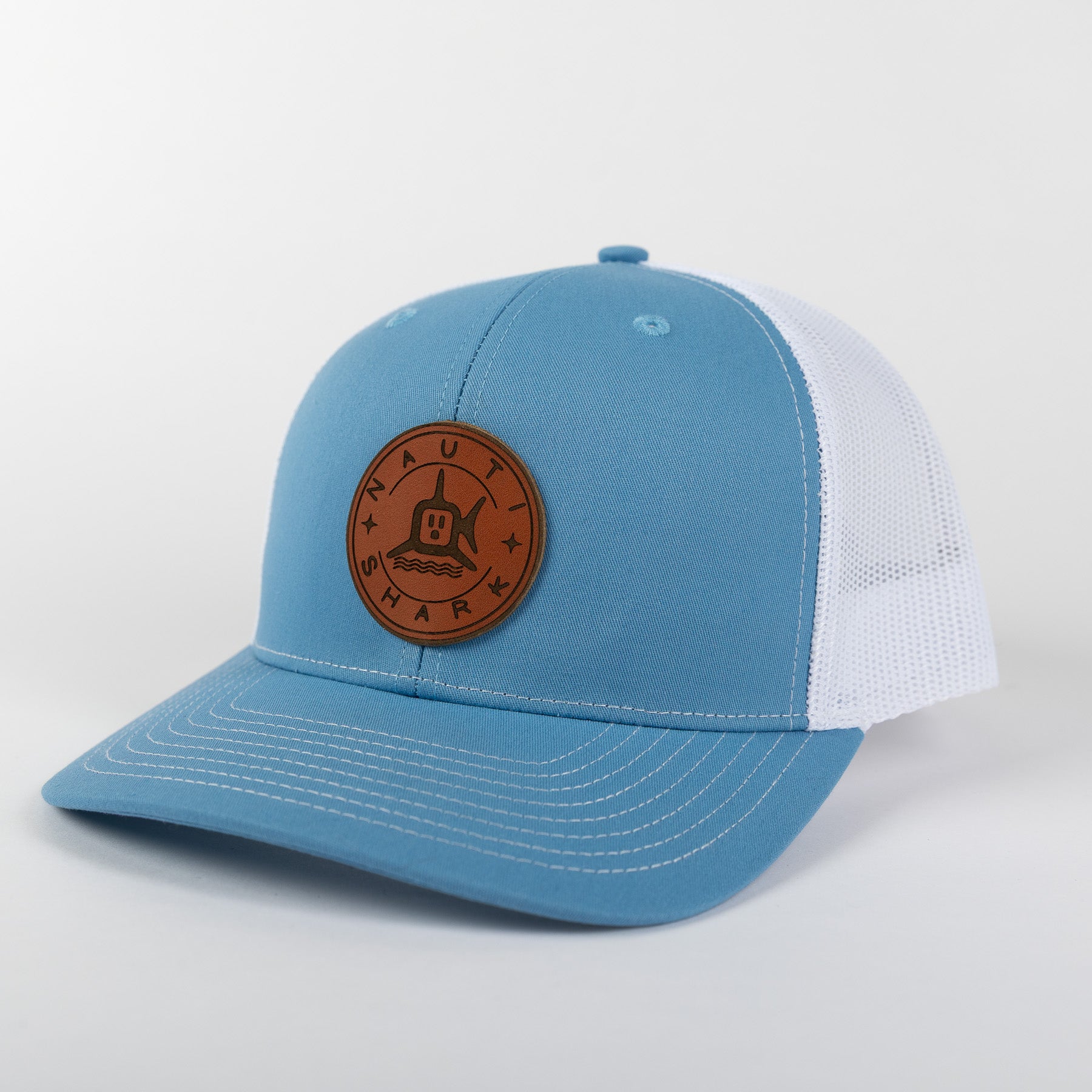 Leather Classic Circle Trucker - Cyan/White