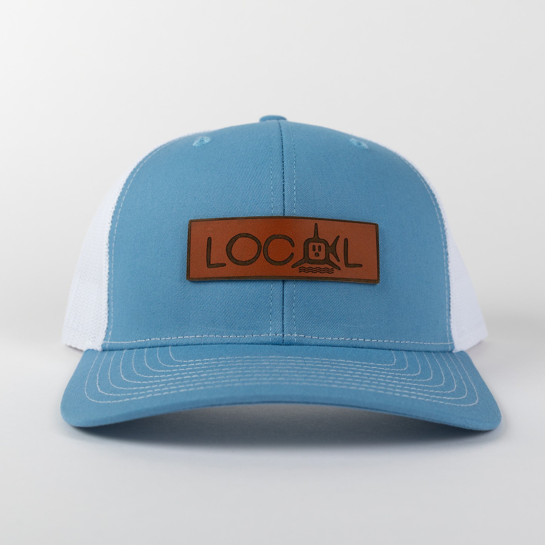 Leather Local Trucker - Cyan/White