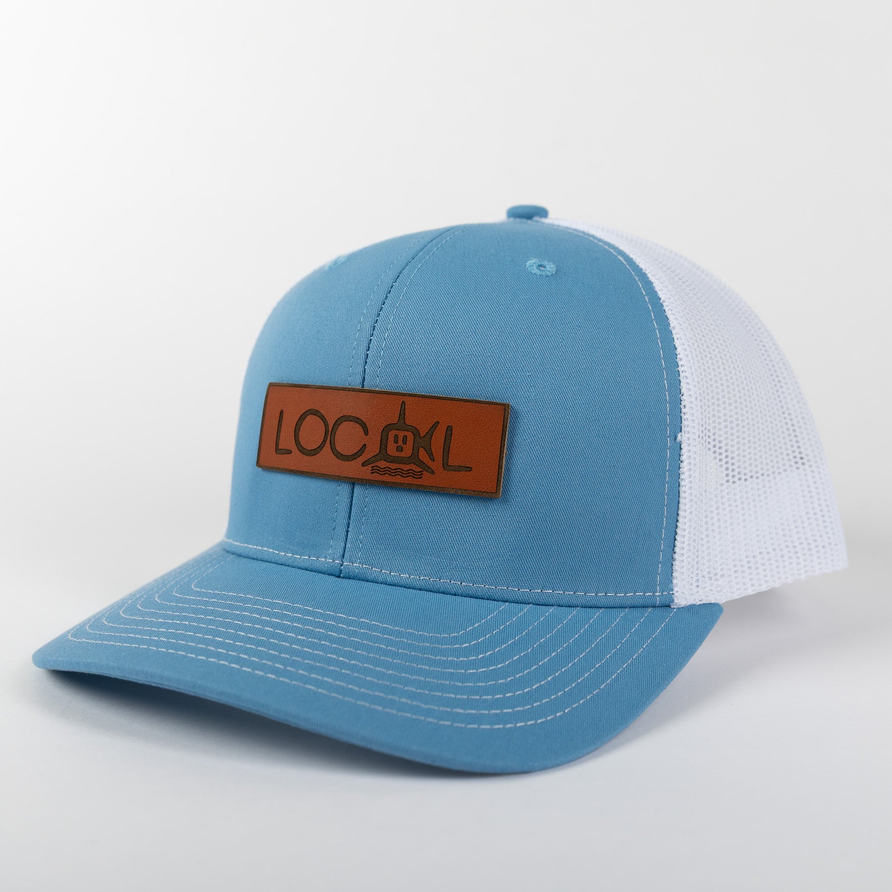Leather Local Trucker - Cyan/White