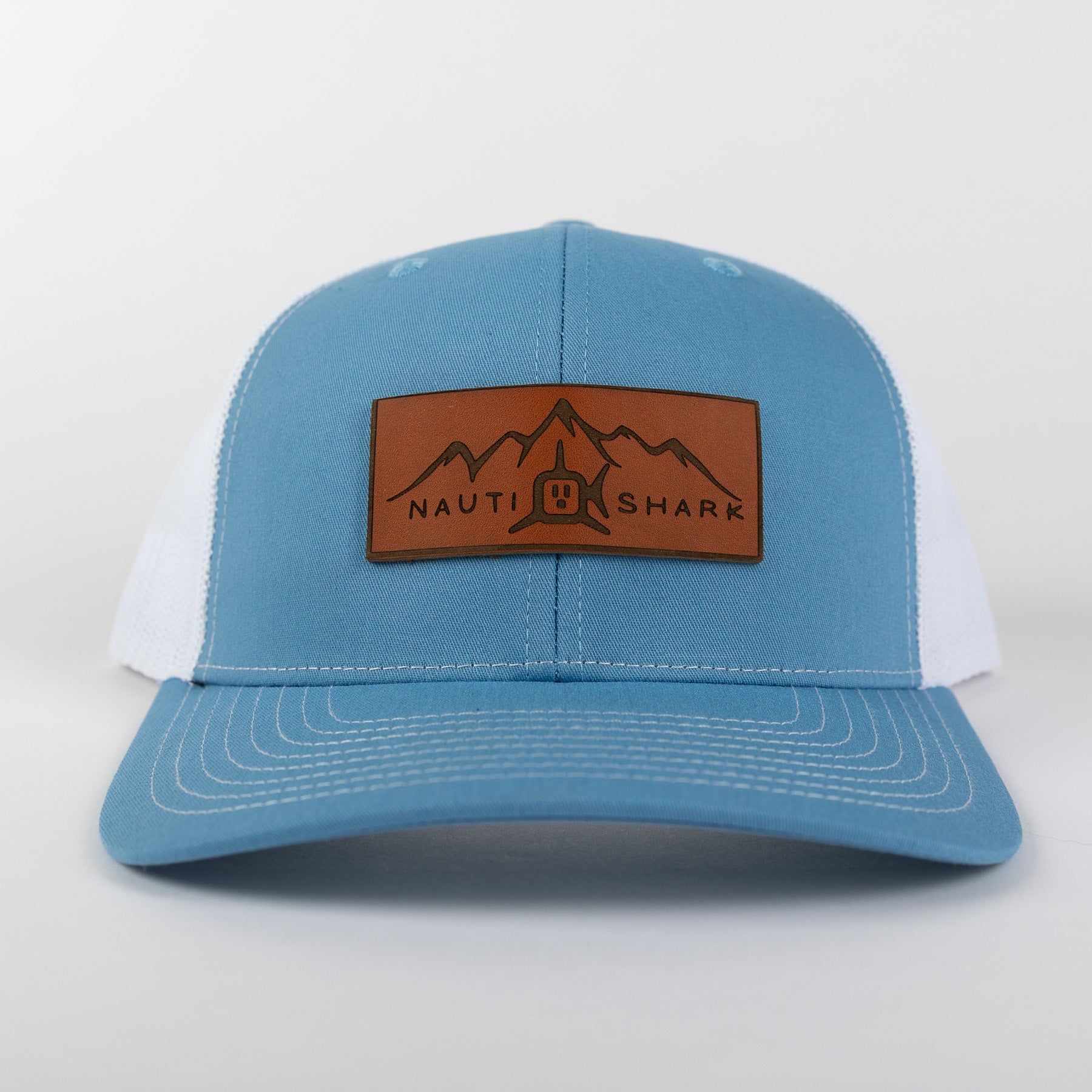 Leather Mountain Trucker - Cyan/White