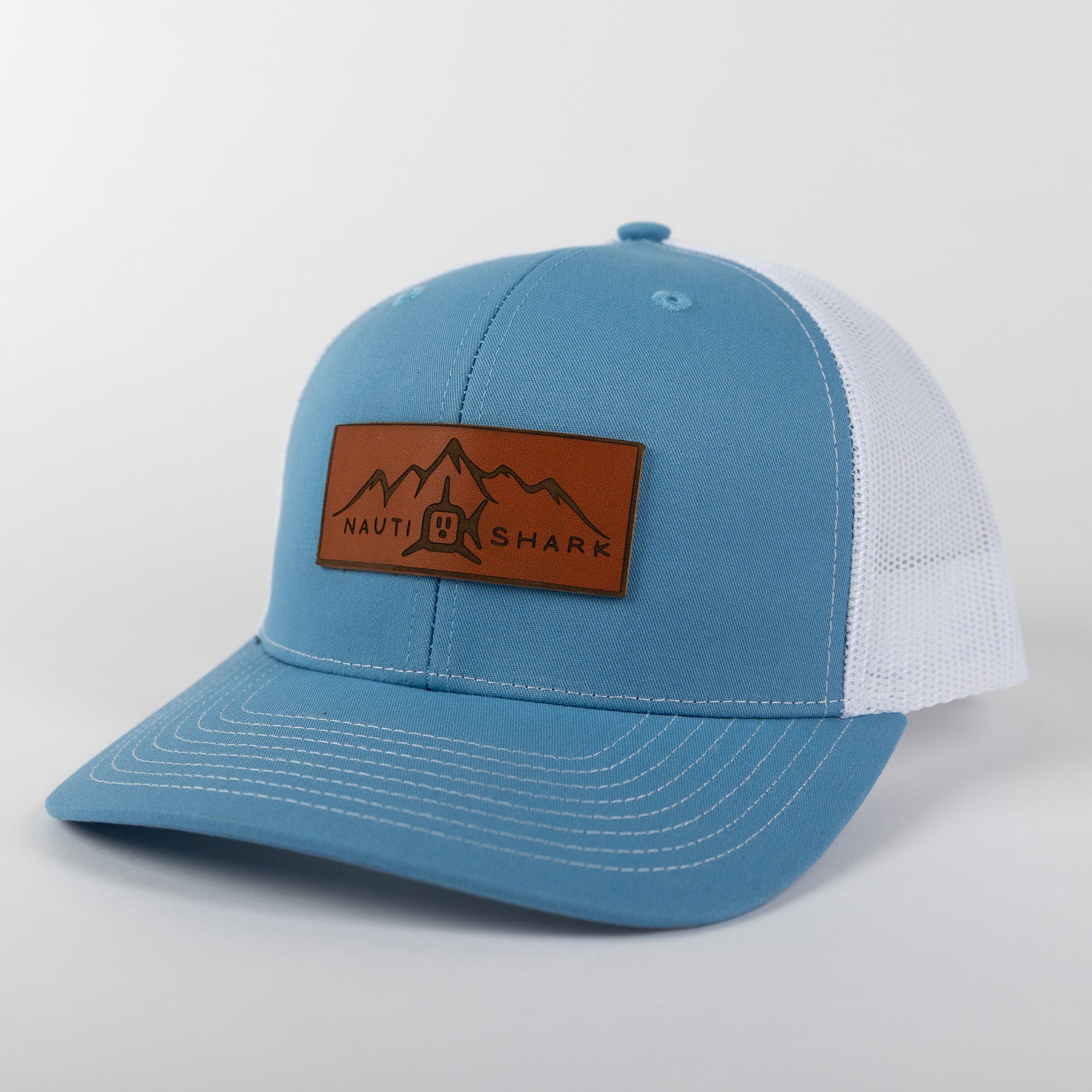 Leather Mountain Trucker - Cyan/White