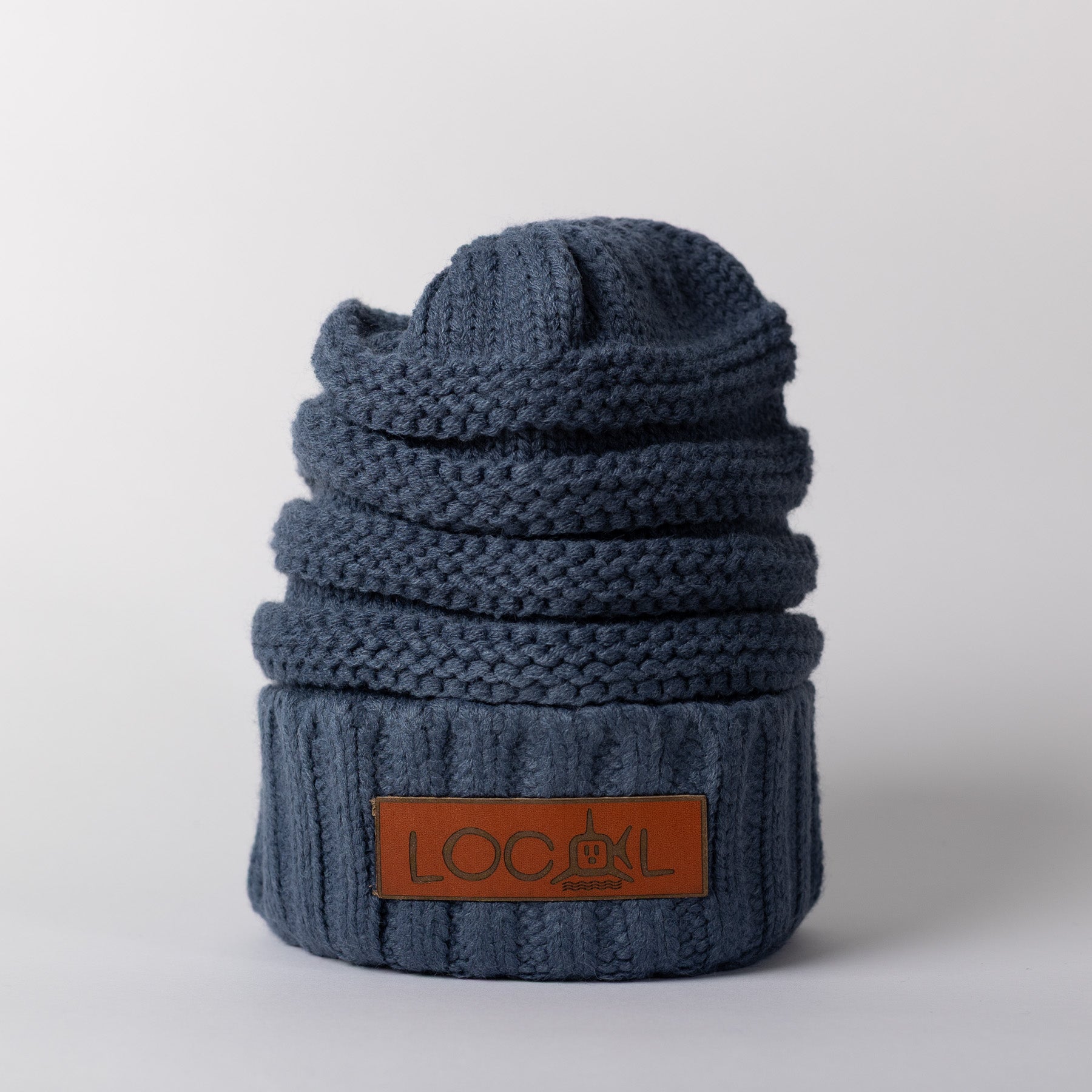 Leather Local Knit Beanie - Denim