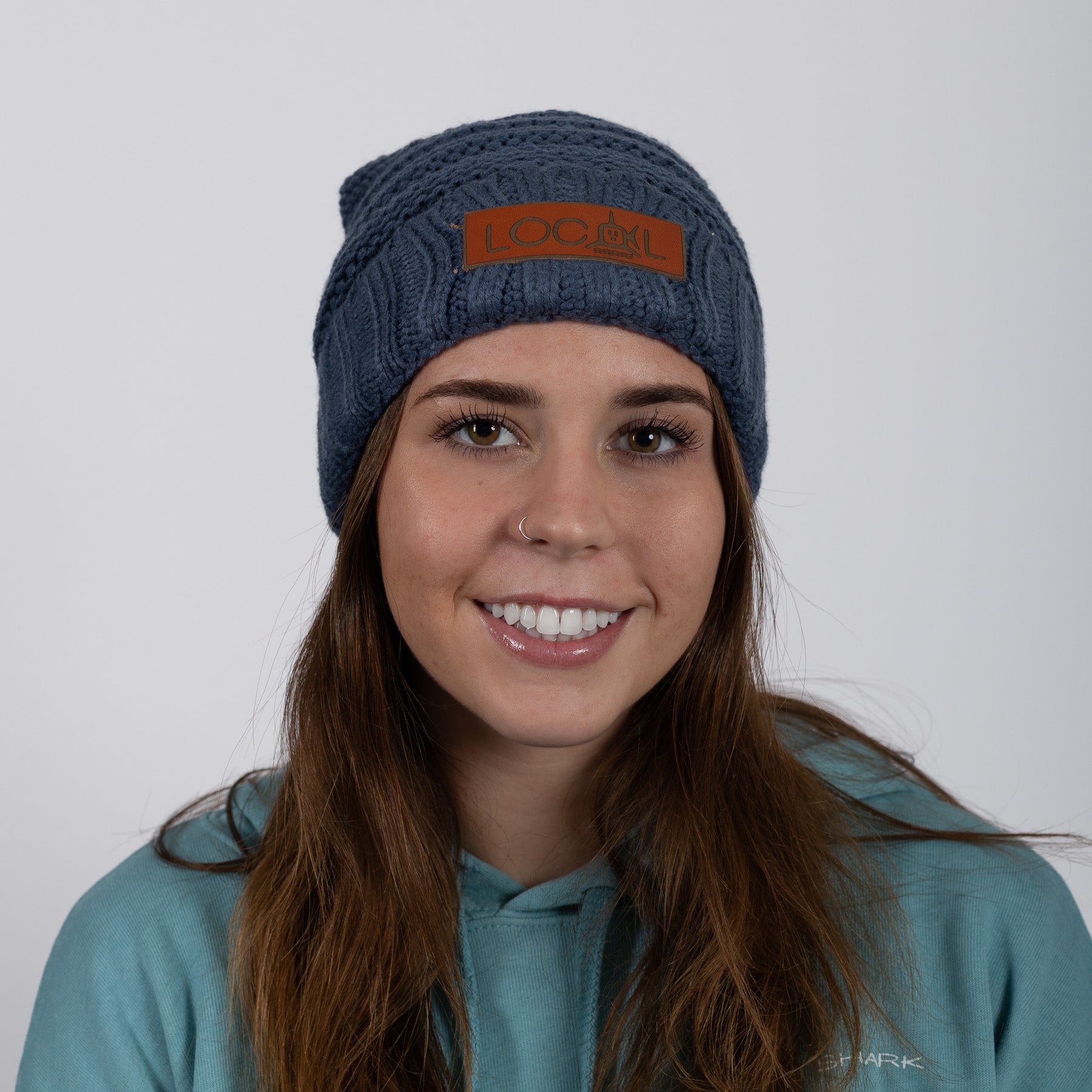 Leather Local Knit Beanie - Denim