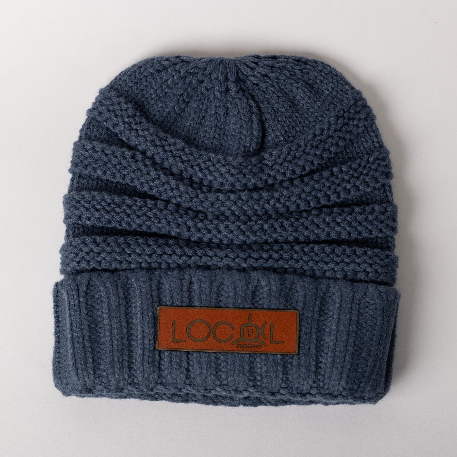 Leather Local Knit Beanie - Denim