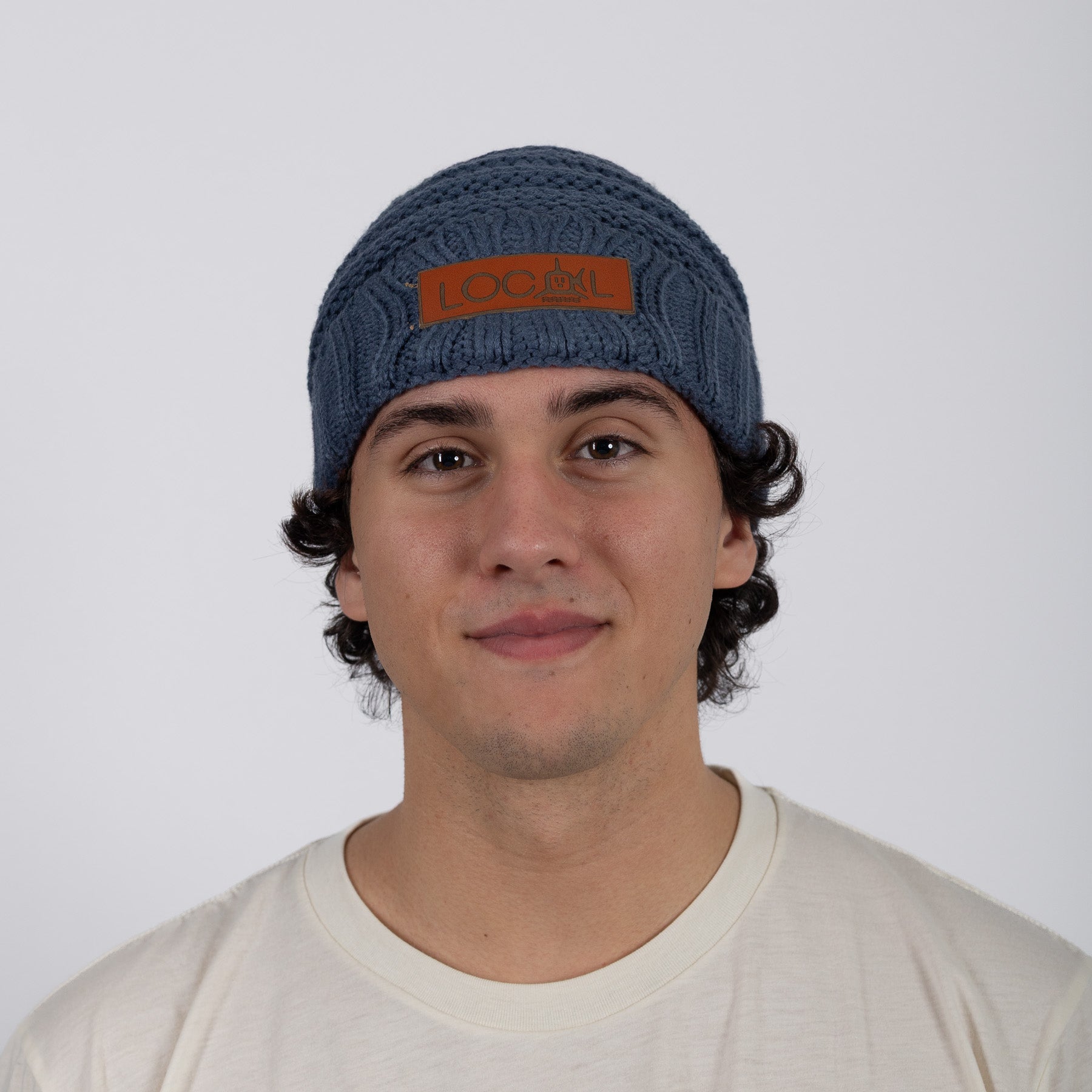 Leather Local Knit Beanie - Denim
