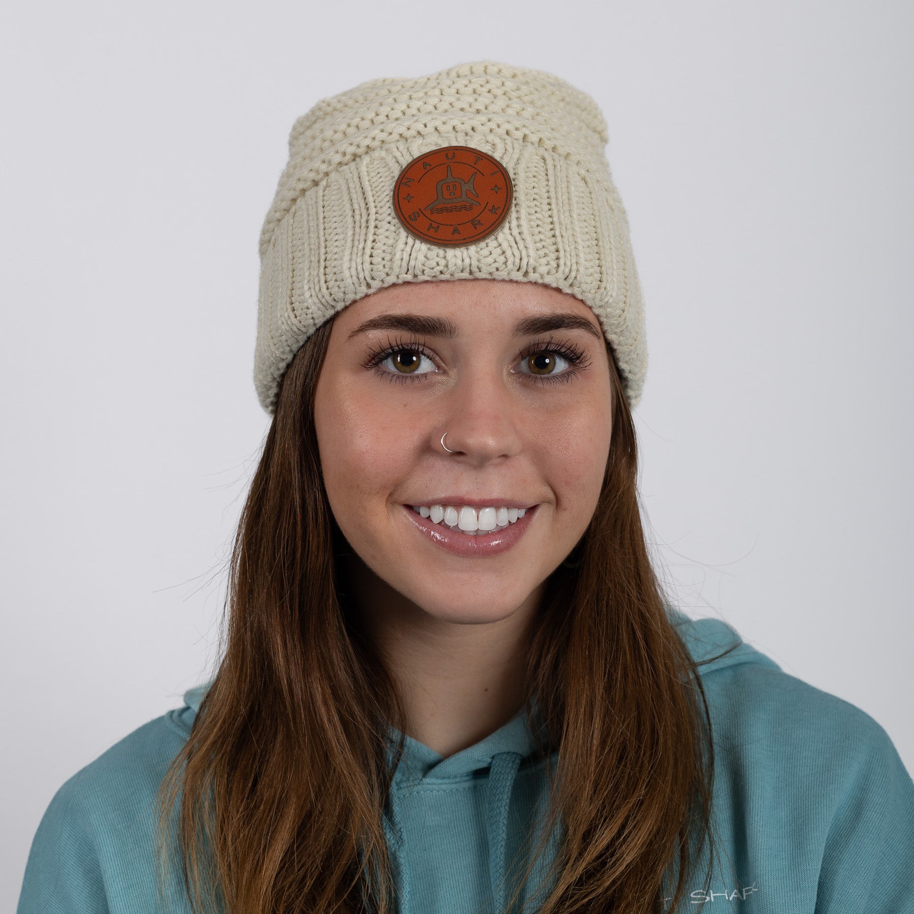 Leather Classic Circle Knit Beanie - Ivory