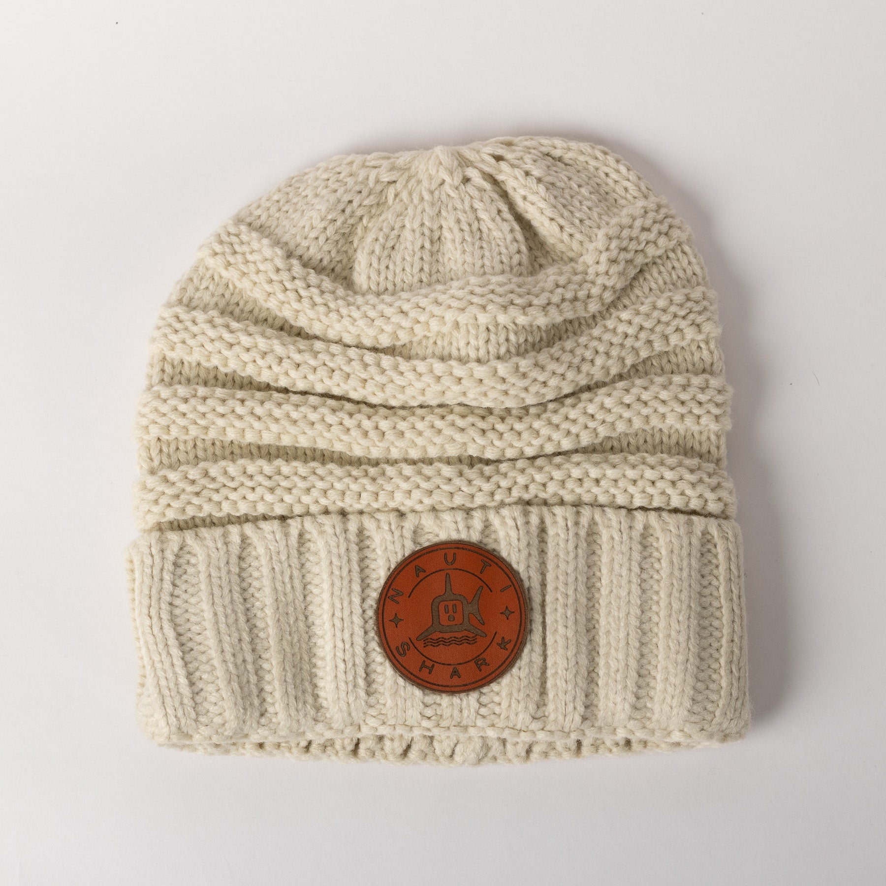 Leather Classic Circle Knit Beanie - Ivory