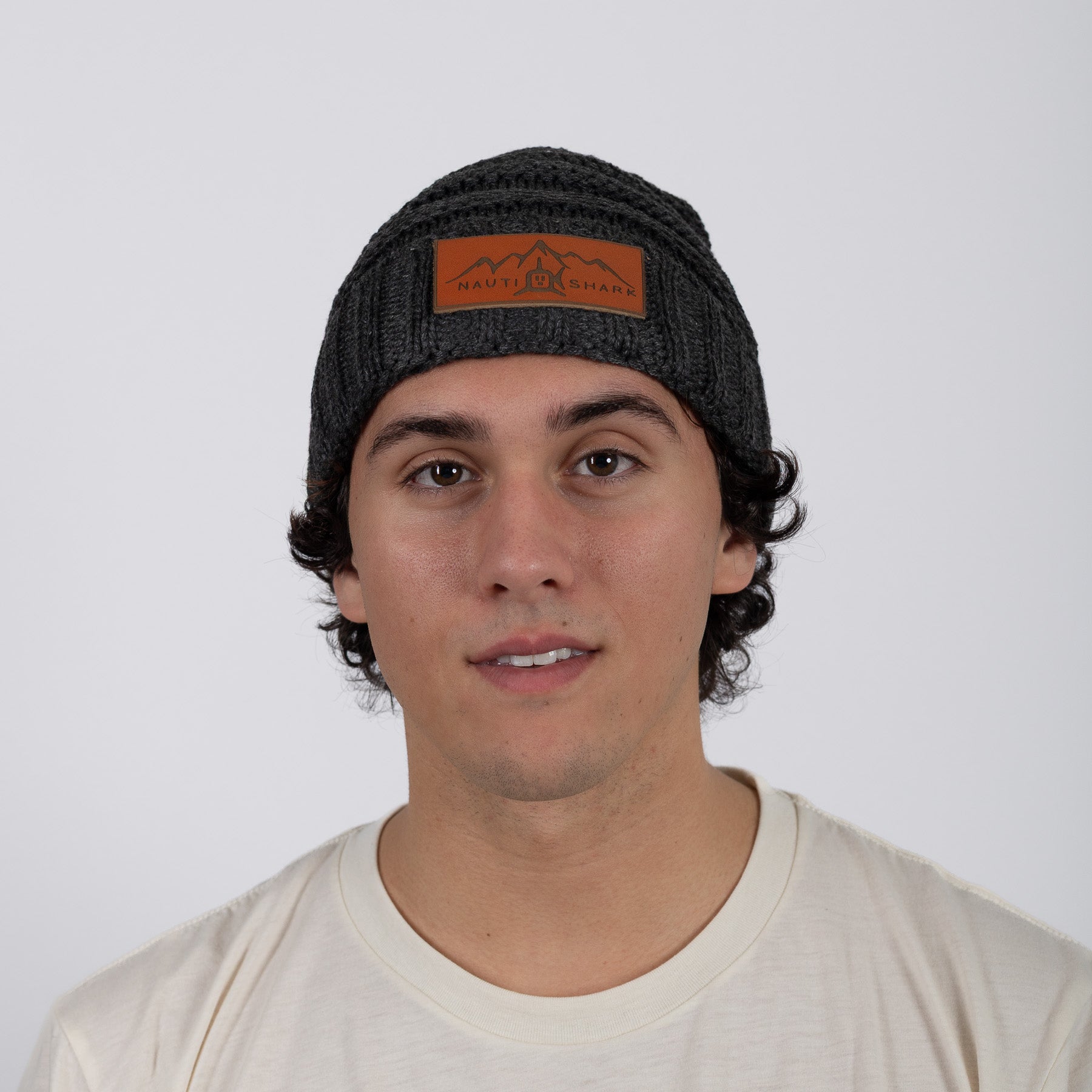 Leather Mountain Knit Beanie - Charcoal