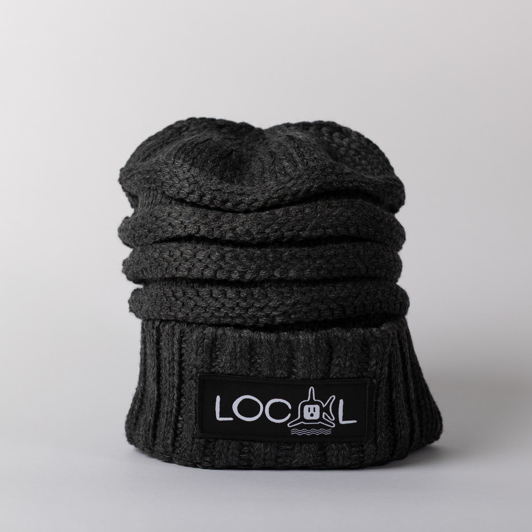 White Local Knit Beanie - Charcoal