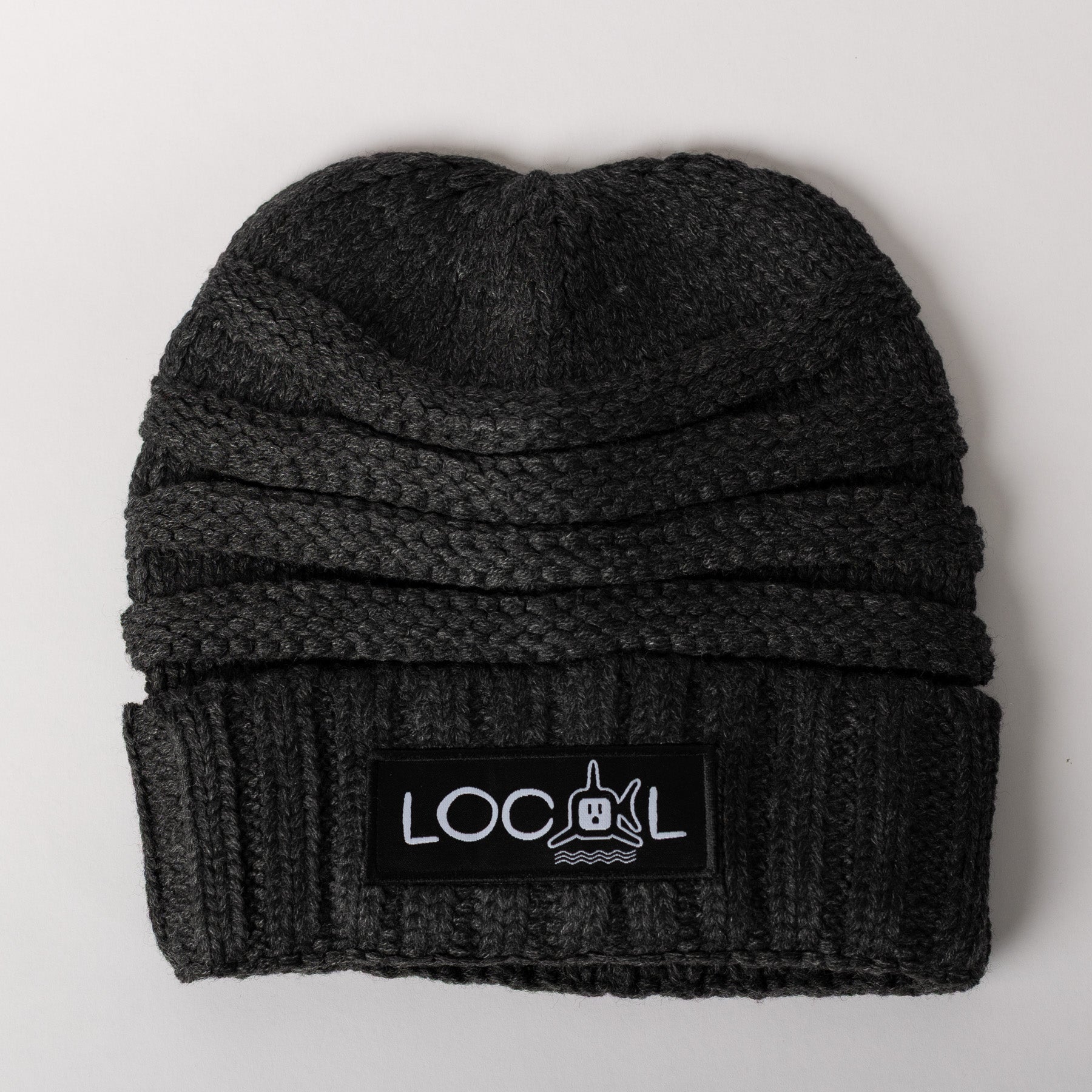 White Local Knit Beanie - Charcoal