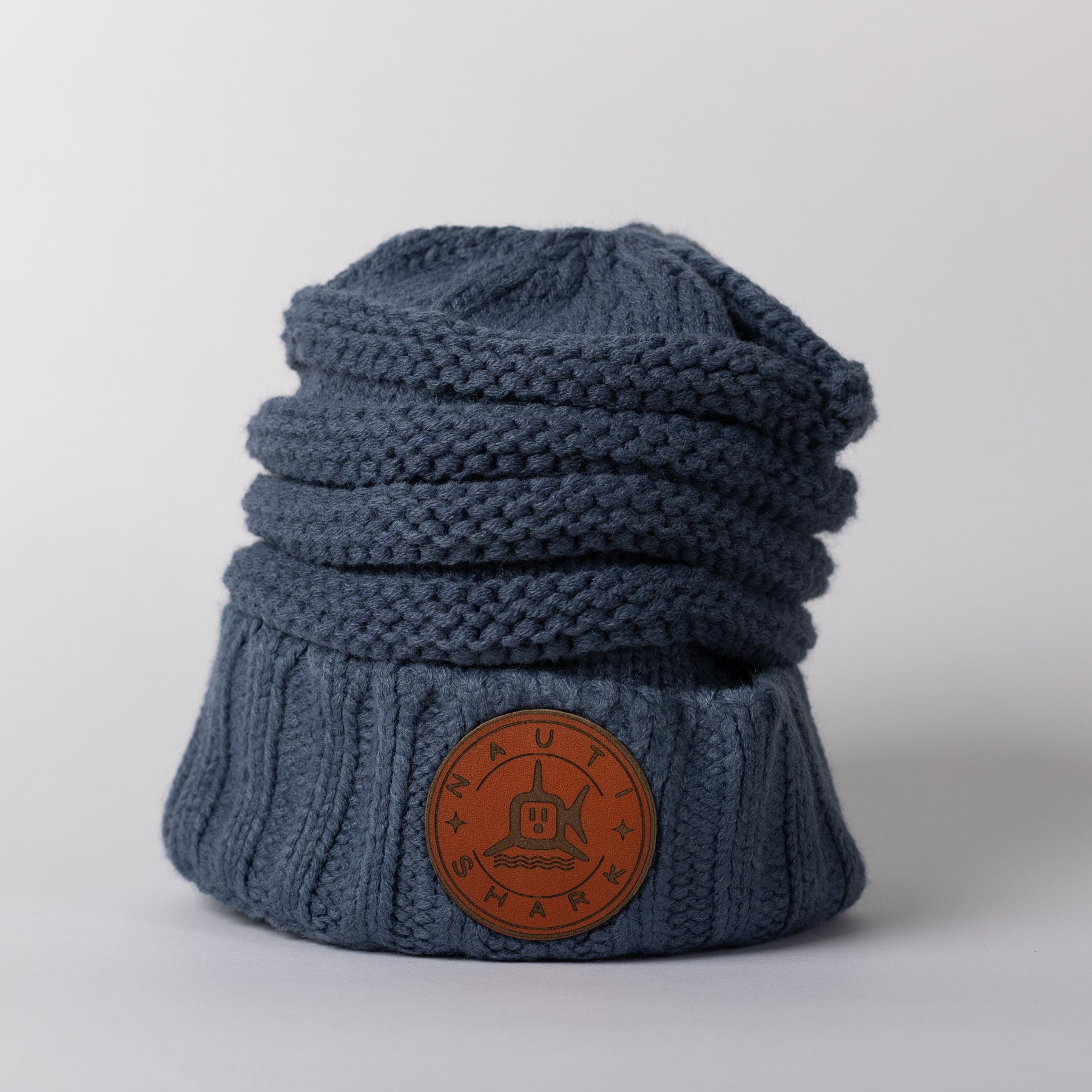 Leather Classic Circle Knit Beanie - Denim