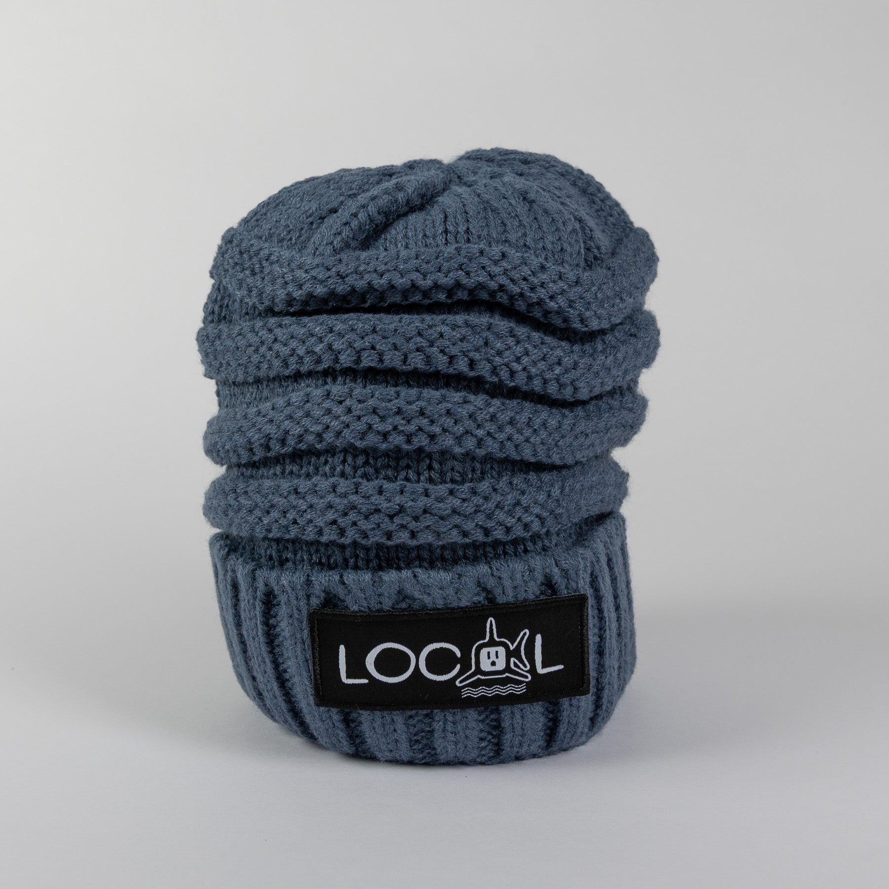 White Local Knit Beanie - Denim