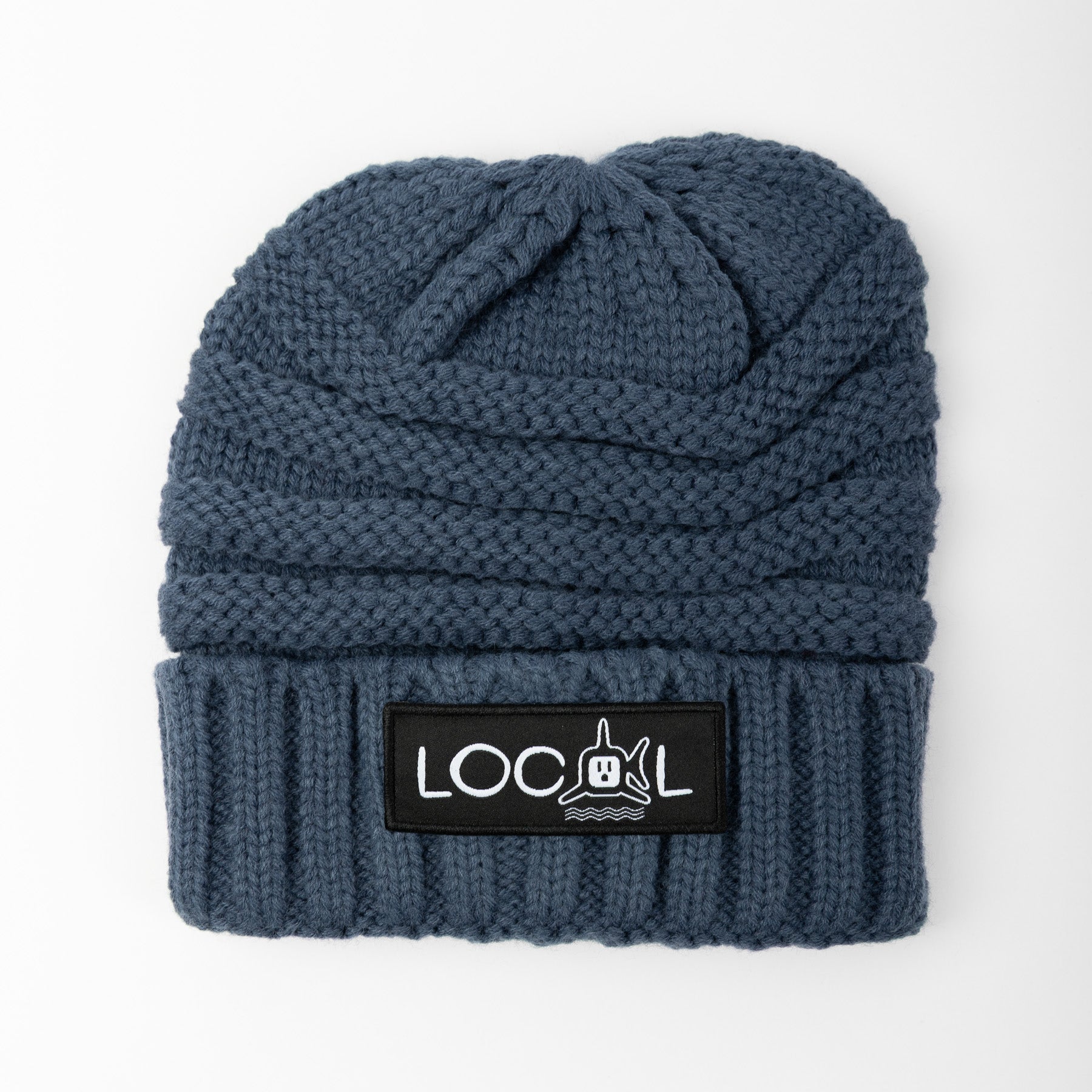 White Local Knit Beanie - Denim