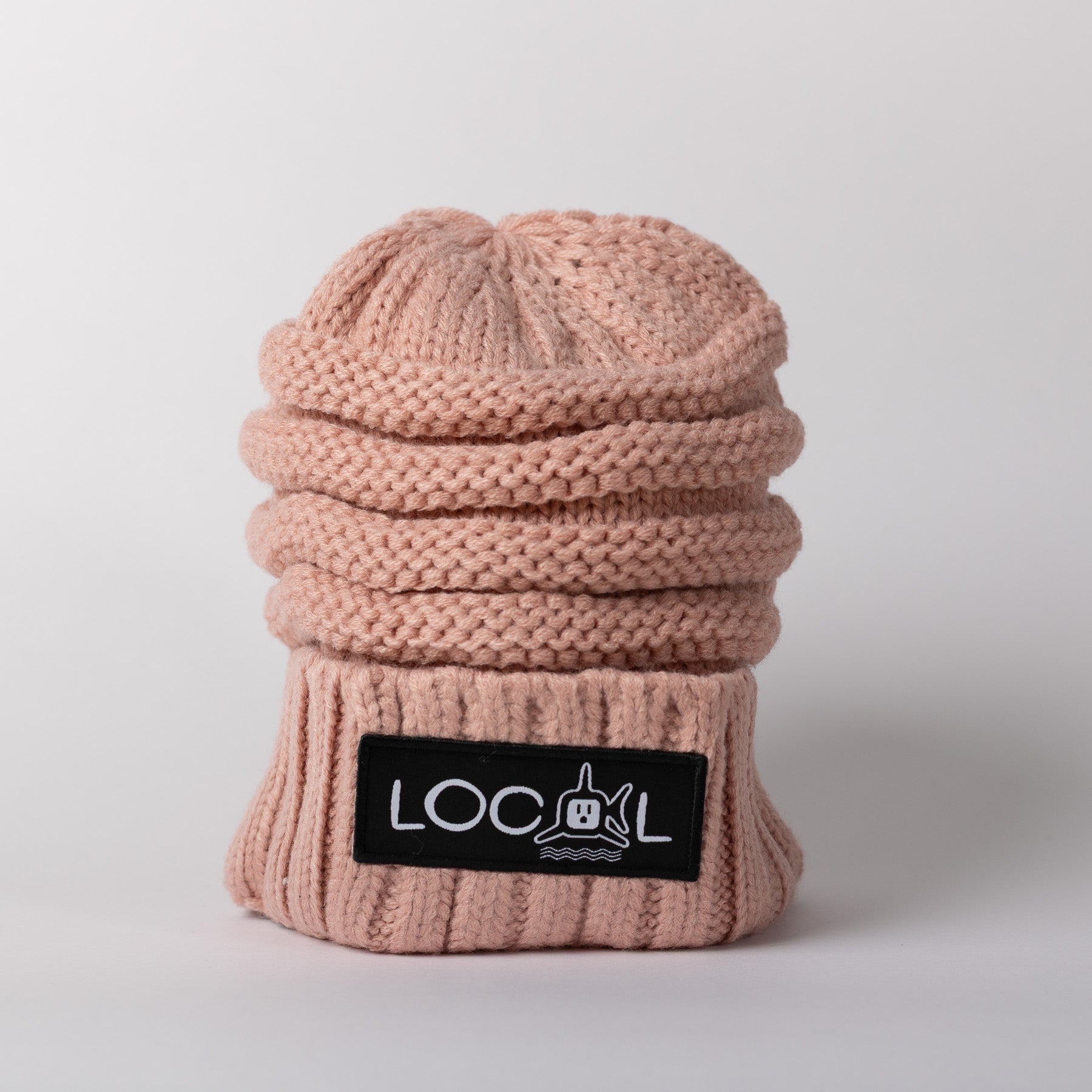 White Local Knit Beanie - Rose