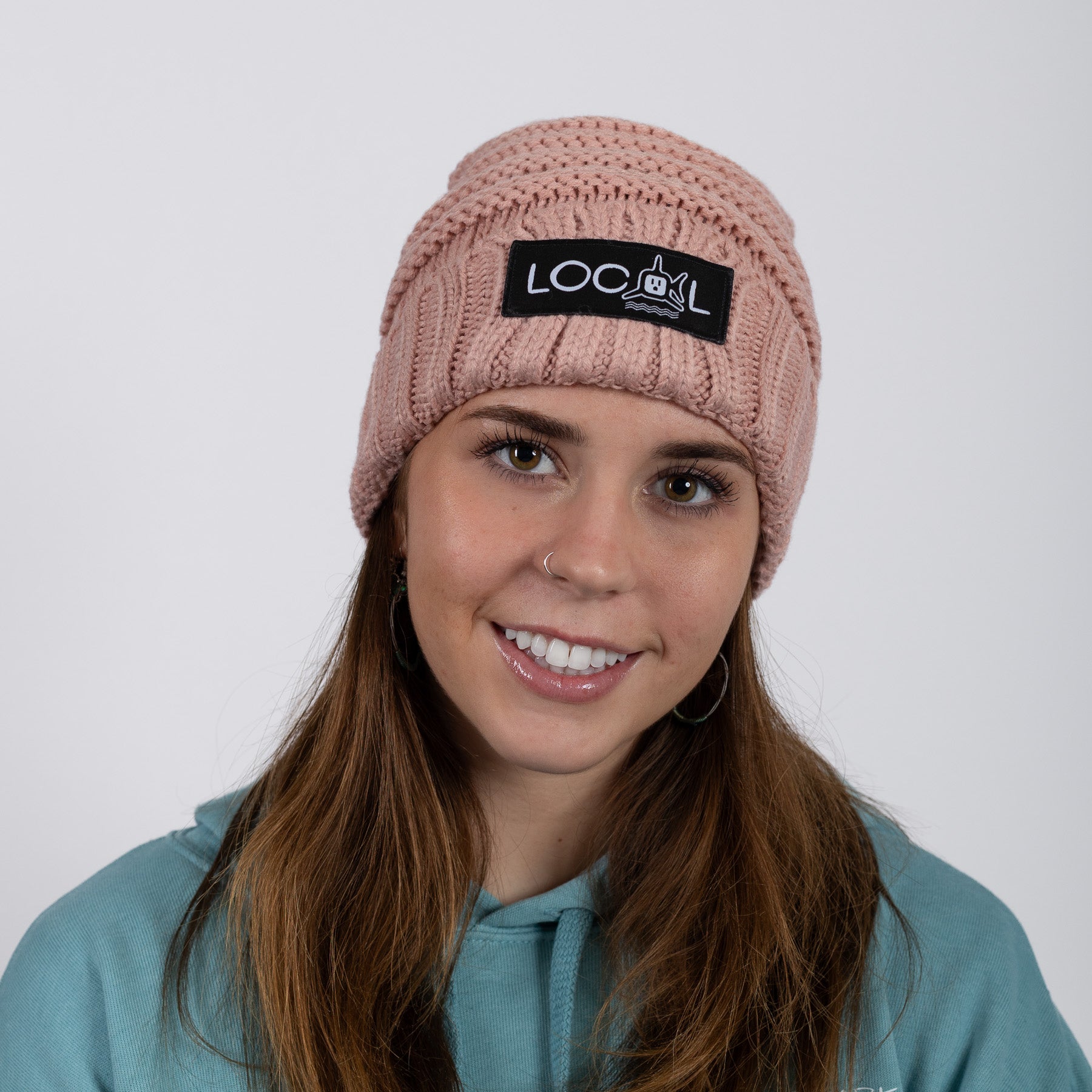 White Local Knit Beanie - Rose