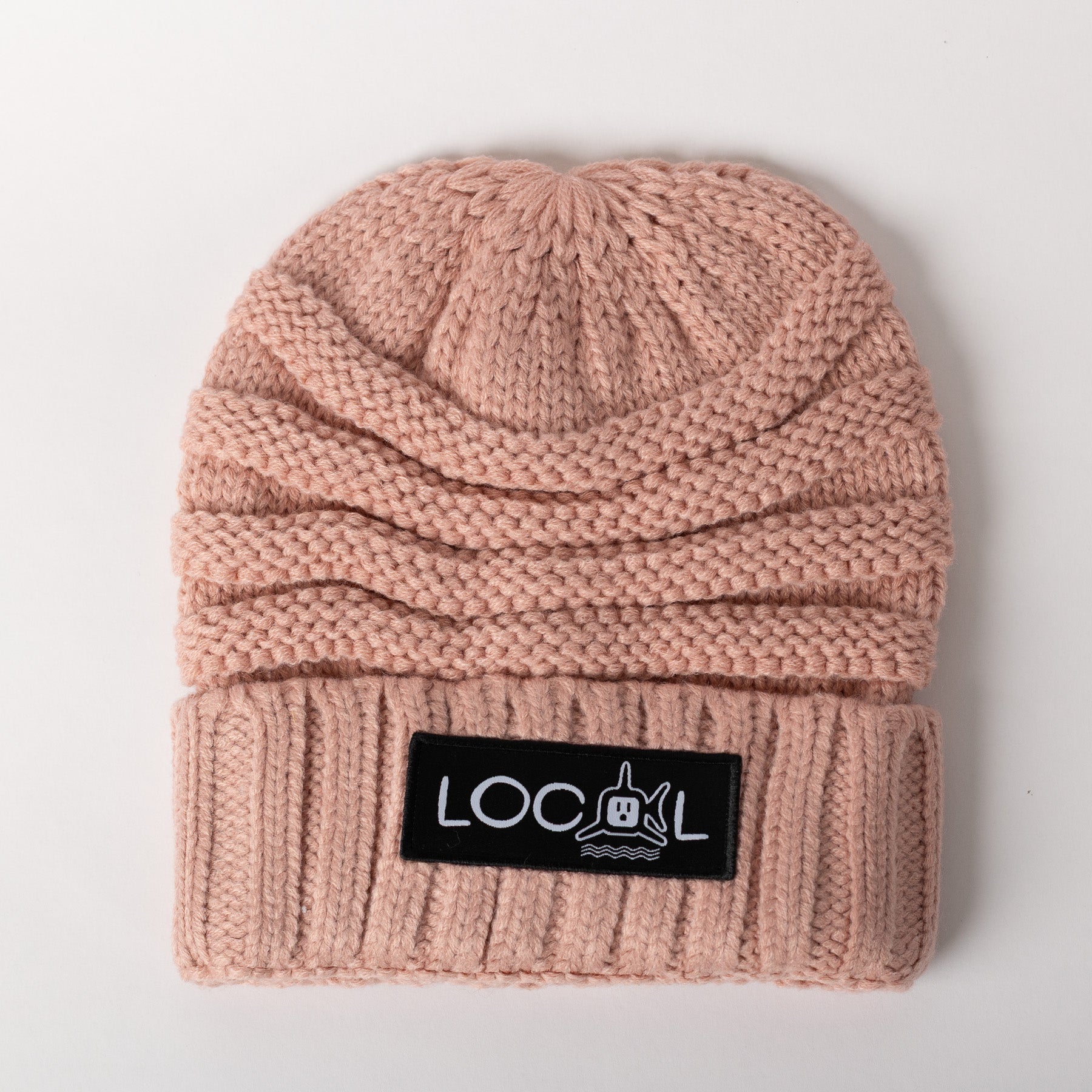 White Local Knit Beanie - Rose