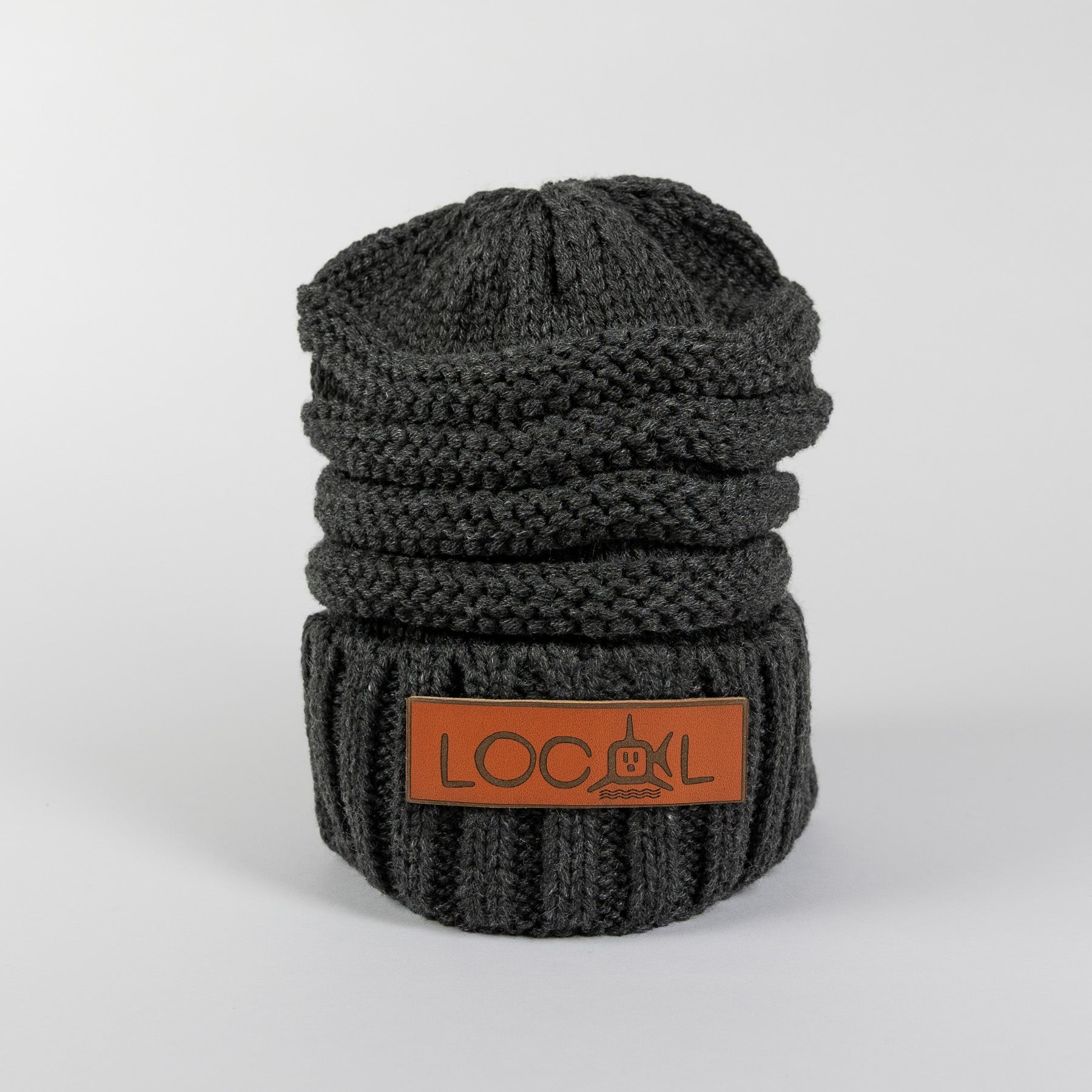 Leather Local Knit Beanie - Charcoal