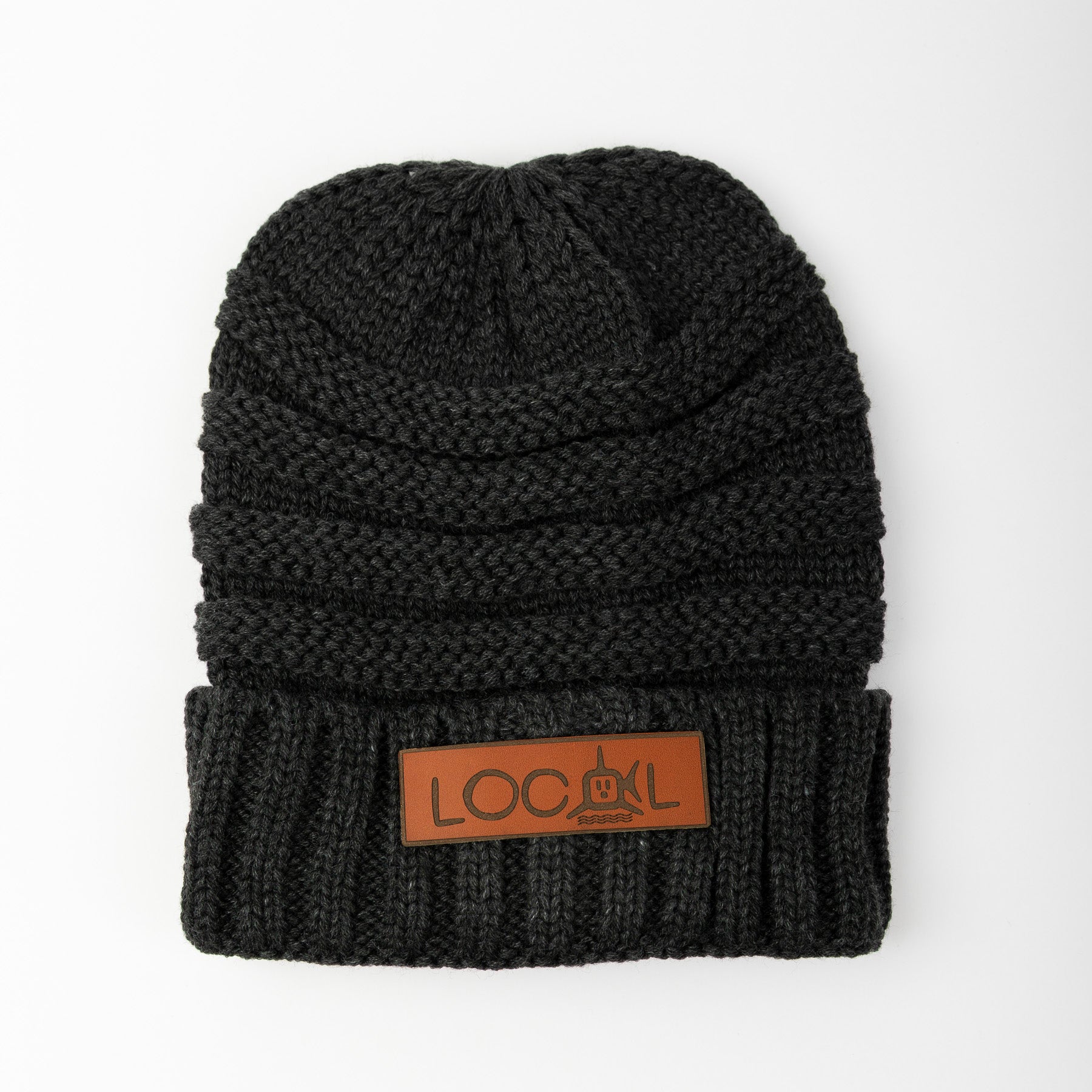 Leather Local Knit Beanie - Charcoal