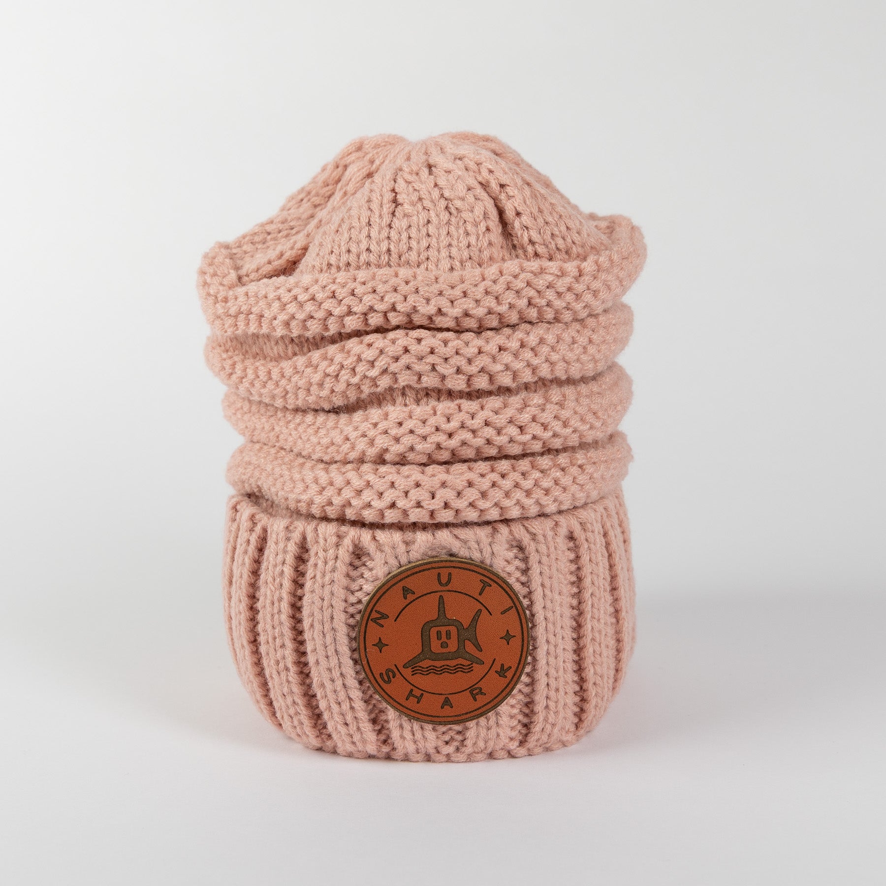Leather Classic Circle Knit Beanie - Rose