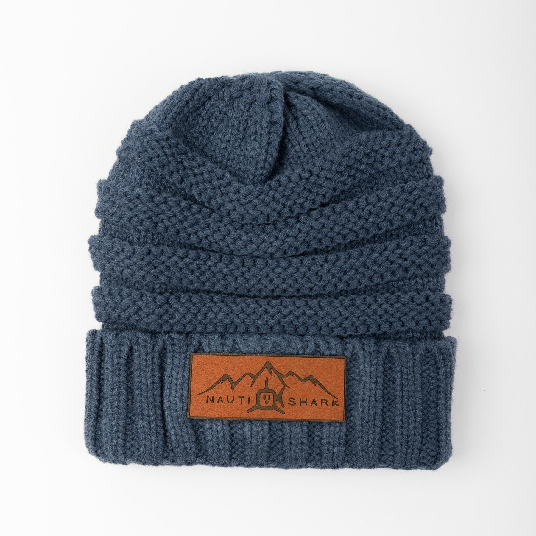 Leather Mountain Knit Beanie - Denim