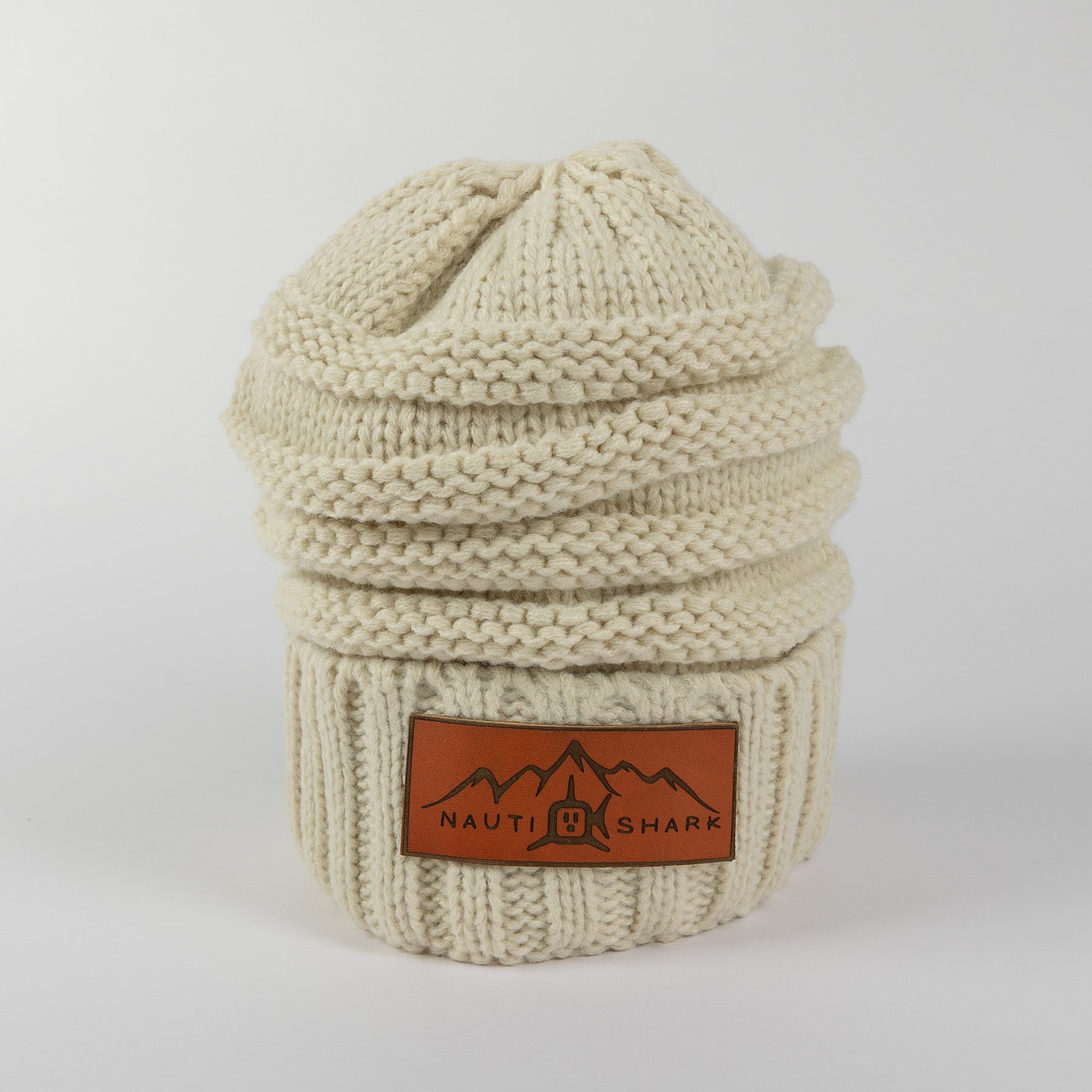 Leather Mountain Knit Beanie - Ivory