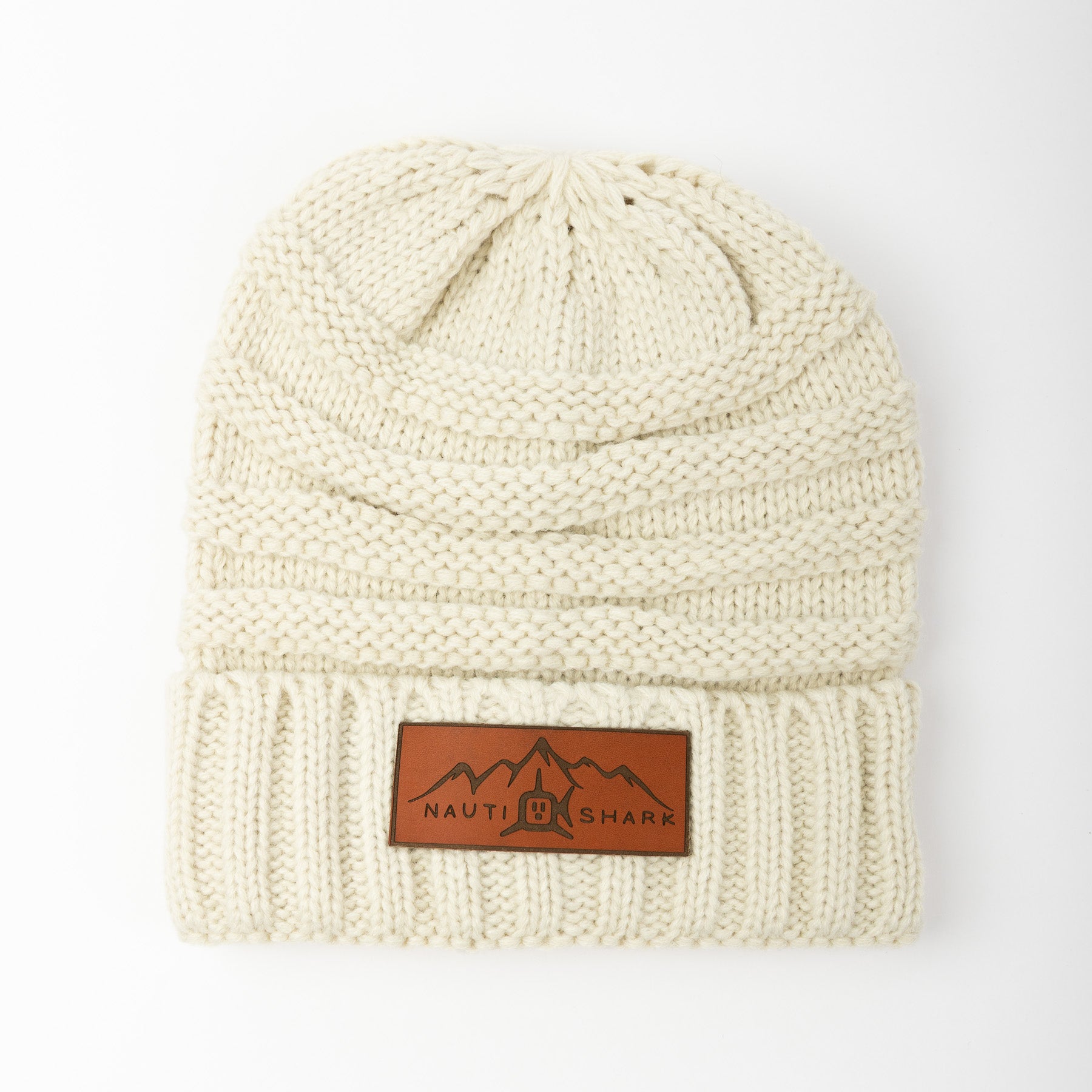 Leather Mountain Knit Beanie - Ivory