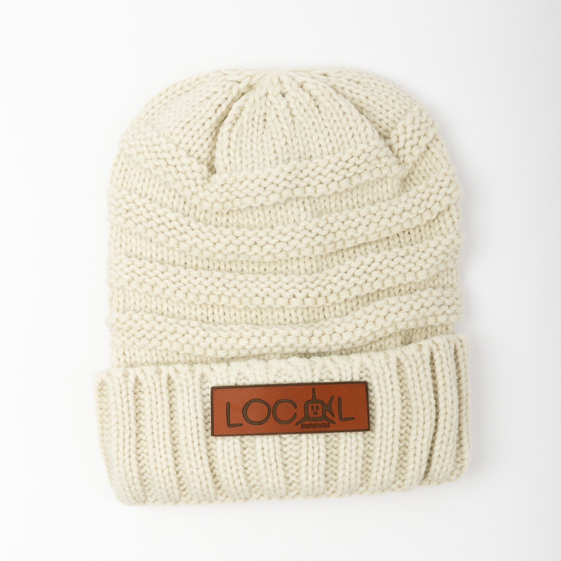 Leather Local Knit Beanie - Ivory