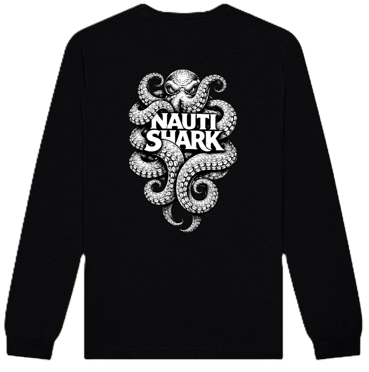 Black KRAKEN Long Sleeve T-SHIRT - Black & White Design