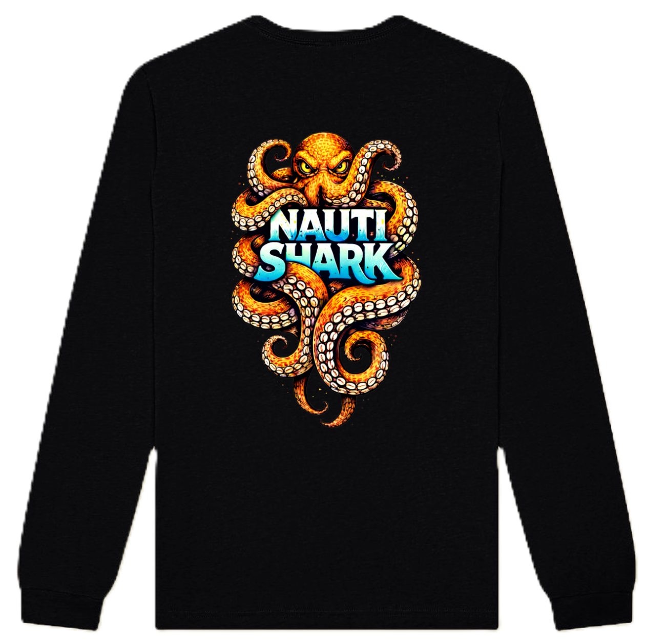 Black KRAKEN Long Sleeve T-SHIRT - Orange Design