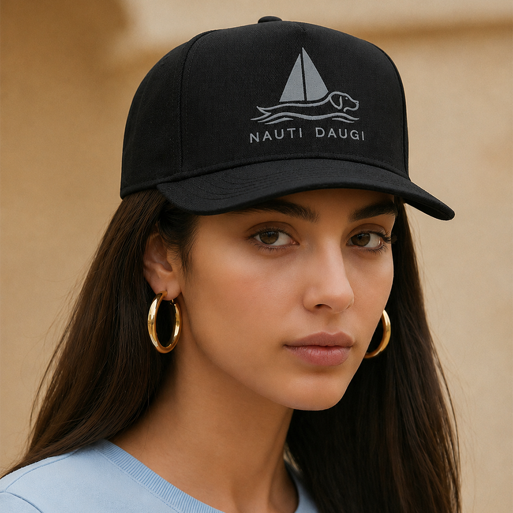 GREY NAUTI DAUGI LOGO- 5-PANEL TRUCKER HAT -BLACK