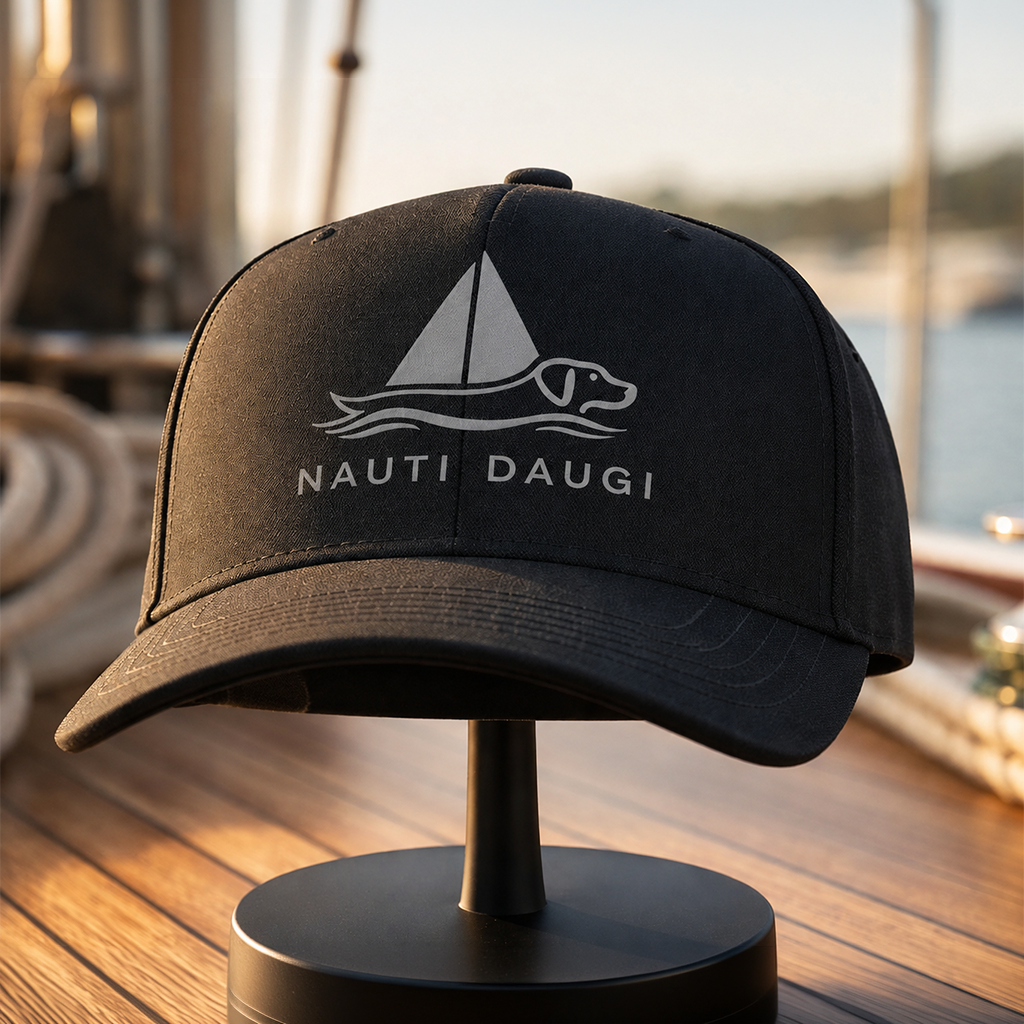 GREY NAUTI DAUGI LOGO- 5-PANEL TRUCKER HAT -BLACK