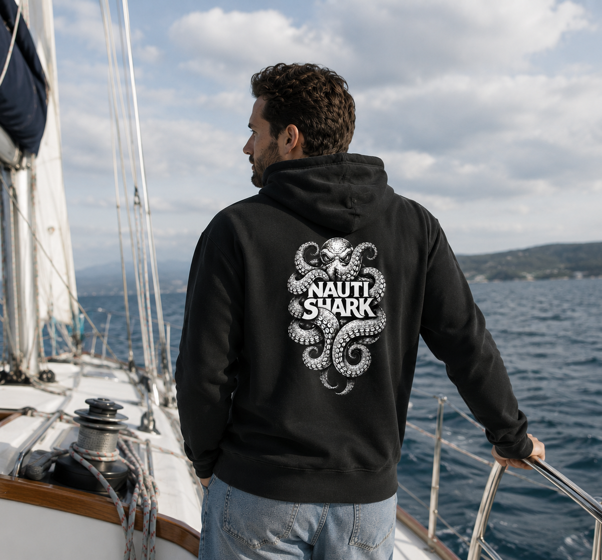 Black KRAKEN HOODIE - Black & White Design