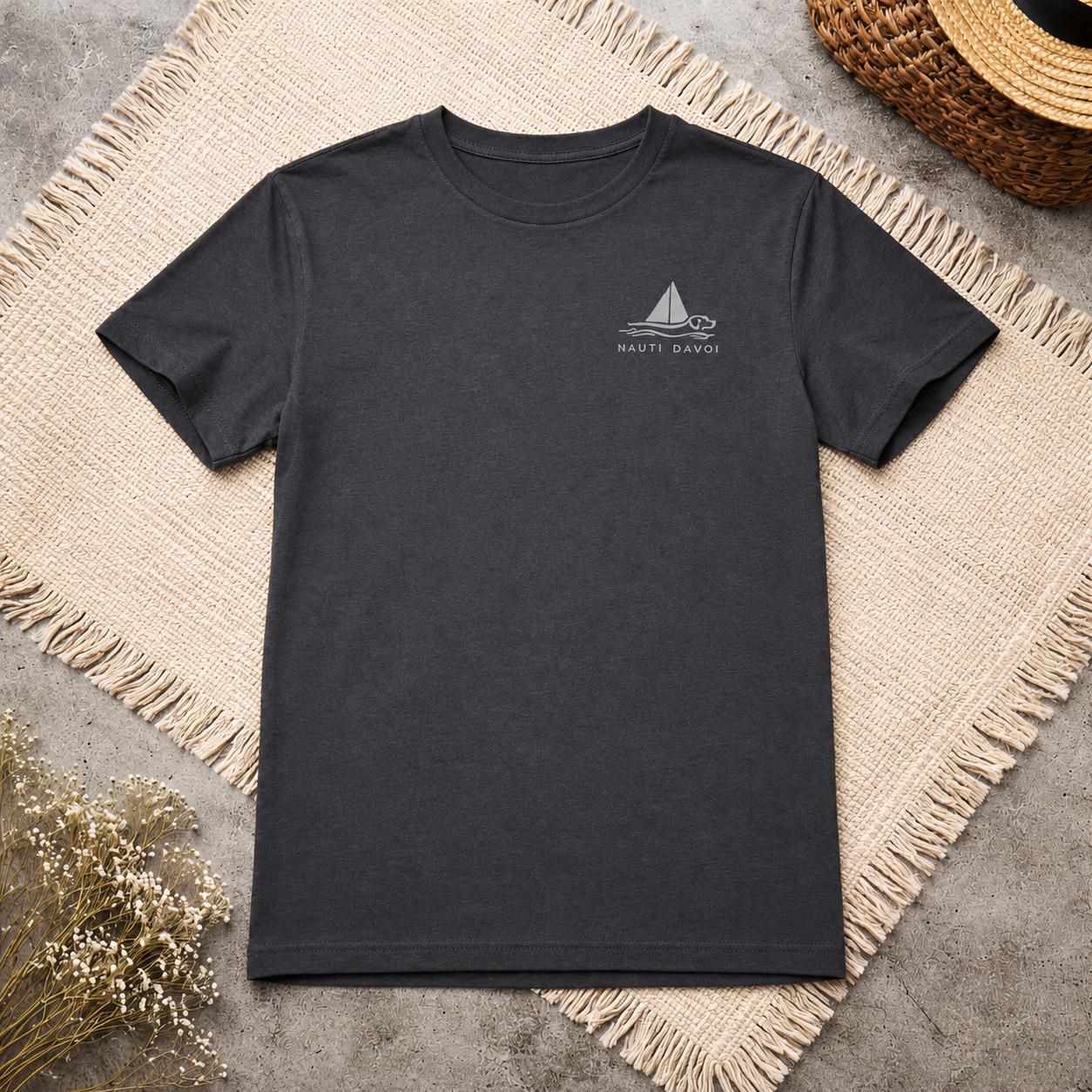 Black NAUTI DAUGI T-SHIRT-GREY LOGO