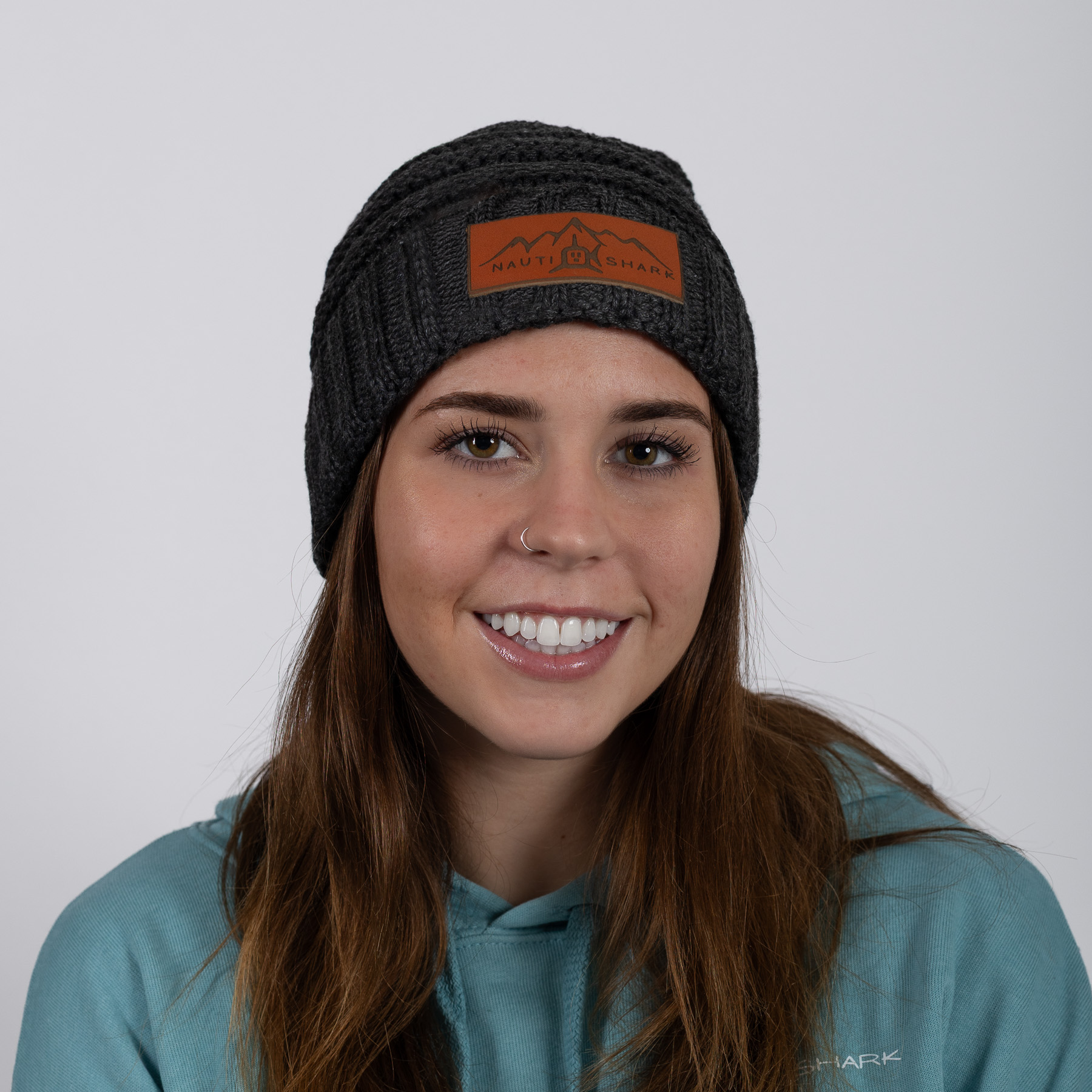 Leather Mountain Knit Beanie - Denim