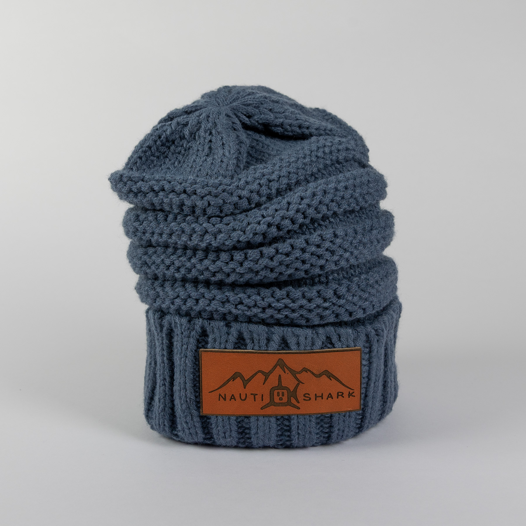 Leather Mountain Knit Beanie - Denim