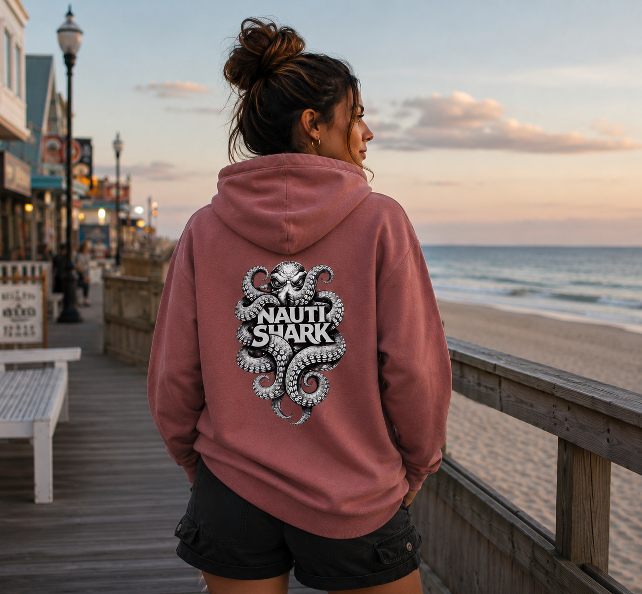Mauve KRAKEN HOODIE - Black & White Design