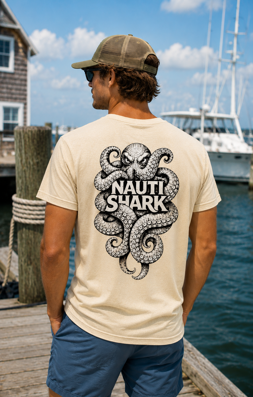 Natural KRAKEN T-SHIRT - Black & White Design
