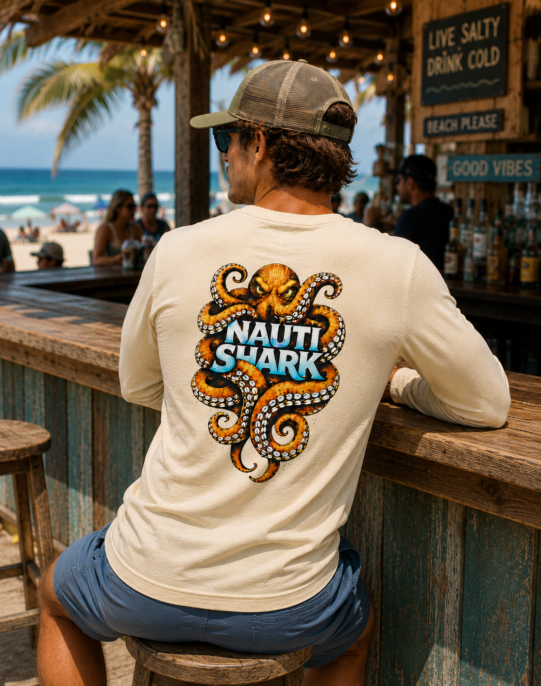 Natural KRAKEN Long Sleeve T-SHIRT - Orange Design