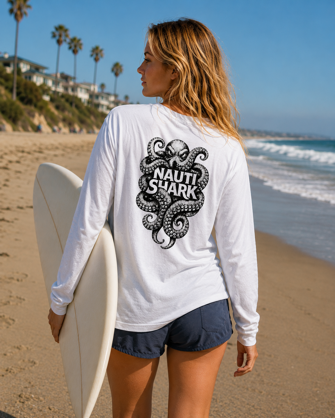 White KRAKEN Long Sleeve T-SHIRT - Black & White Design