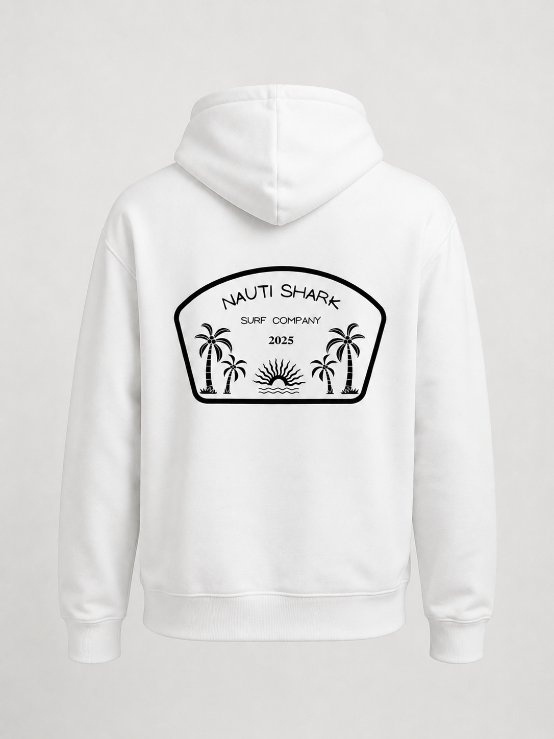 WHITE HOODIE W/ Black SURF COMPANY Design