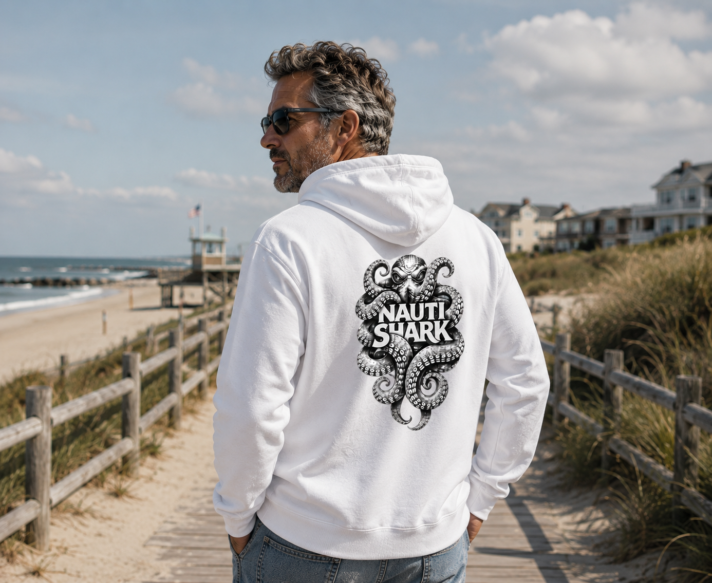 White KRAKEN HOODIE - Black & White Design